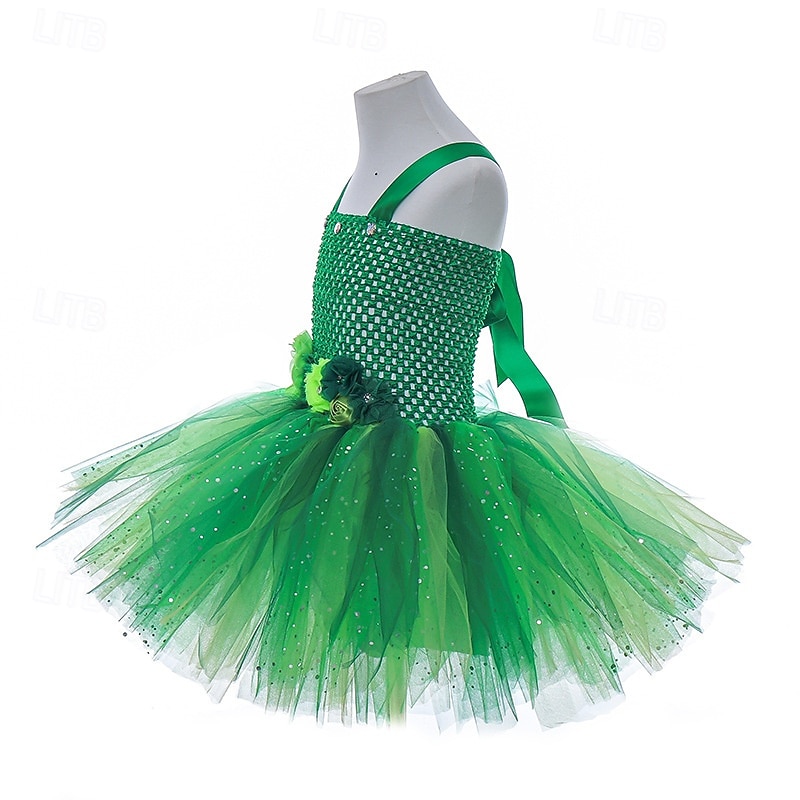 Kids Girls' Cosplay Dress Party Dress Solid Color Flower Sleeveless Performance Birthday Mesh Beautiful Sweet Polyester Knee-length Party Dress A Line Dress Tulle Dress Summer 4-12 Years Green3