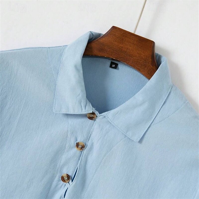 Men's Shirt Linen Shirt Popover Shirt Summer Shirt Beach Wear Plain Casual Daily Black White Light Blue Long Sleeve Collar Spring & Summer Clothing Apparel2