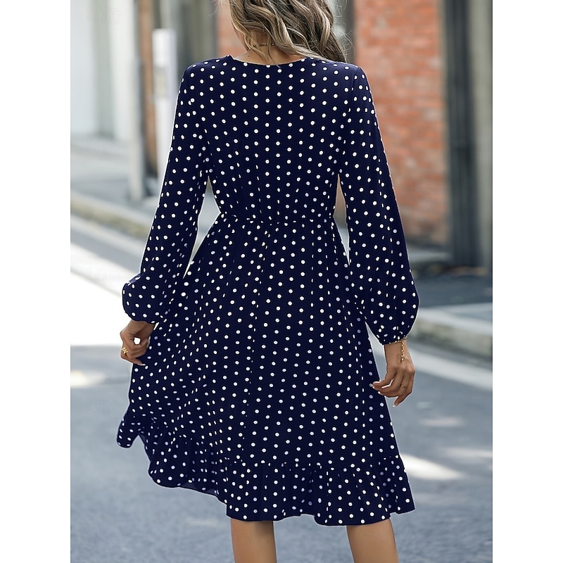 Women's Mini Dress Casual Dress A Line Dress Stylish Casual Vacation Daily Regular Fit Polka Dot Long Sleeve V Neck Navy Blue Green Spring Fall2