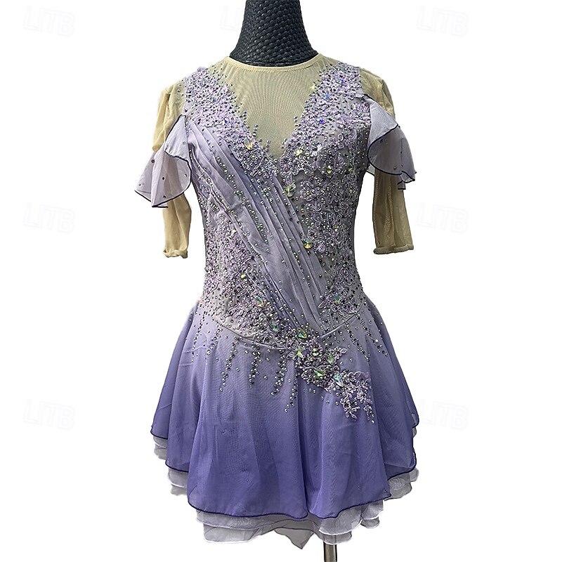 Figure Skating Costume For Adults And Children Customized Spliced Version Spandex Mesh Grading Performance Costume Competition Training Black And Red Spliced Women's Skirt Performance Costume