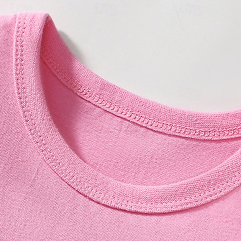 Multi Packs 3pcs Girls' Crew Neck Short Sleeves Rose Red+Blue+Pink T Shirt Tee Top Print Graphic Vacation Daily Wear 100% Cotton Spring & Summer3