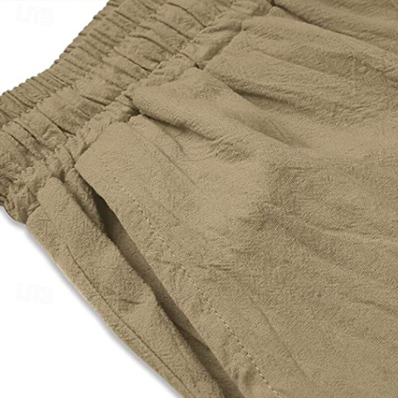 Men's Linen Pants Trousers Summer Pants Baggy Pants Drawstring Elastic Waist Leg Drawstring Plain Comfort Breathable Full Length Home Yoga Daily Vacation Fashion Black White2