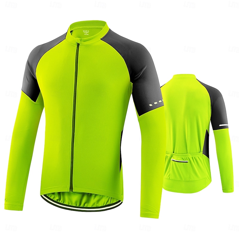 Men's Cycling Jersey Long Sleeve Bike Jersey Top with 3 Rear Pockets Sunscreen Fast Dry Reflective Strips High Elasticity Sports Blue Green Dark Blue Clothing Apparel2