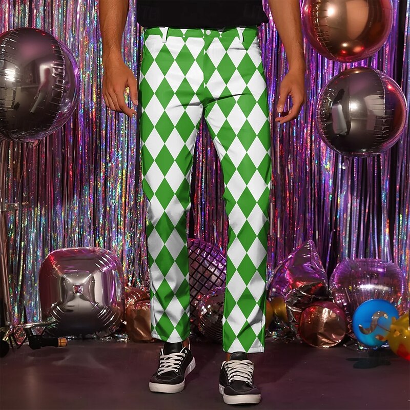 Men's Plaid / Check Rhombus Dress Pants Mid Waist Casual Outdoor Vacation Home Zipper Pocket Summer Spring Fall 3D Print Black Red Blue4