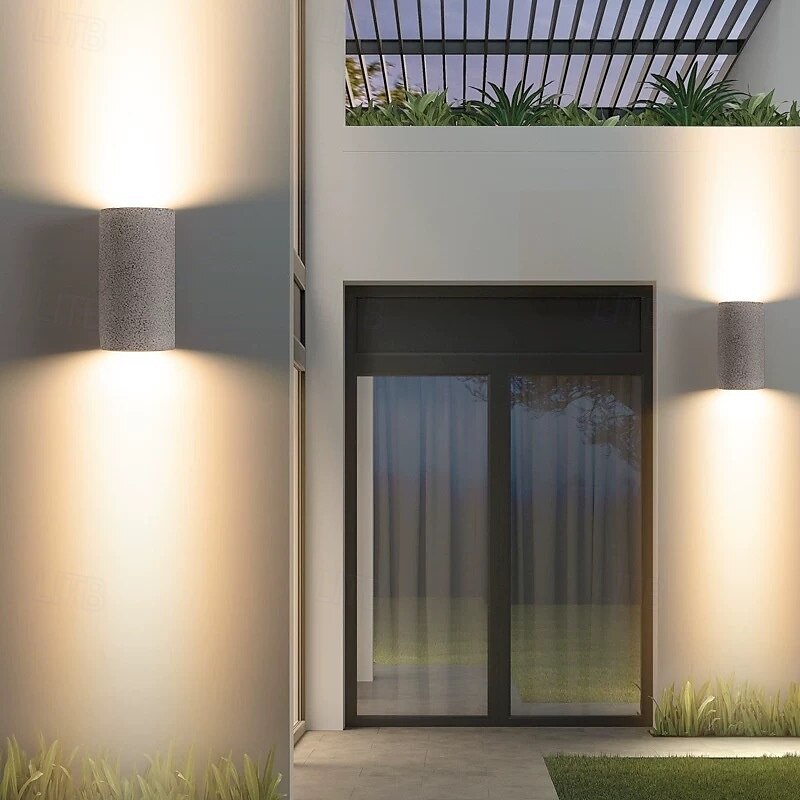 Villa Courtyard Wall Lighting Outdoor Aisle Lamp Cylindrical Shape Outdoor Wall Lamp Black/White Double Head Spotlight Exterior Wall Hotel Cement Wall Sconces 110-240V 10W4