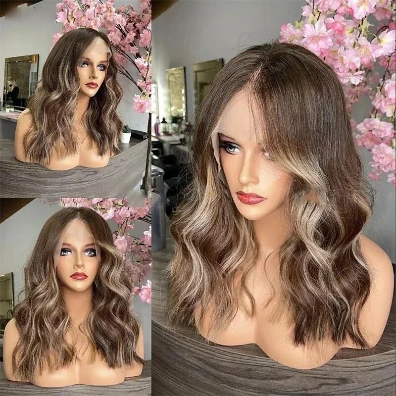 Remy Human Hair 5x5 Closure 13x4 Lace Front Wig Middle Part Brazilian Hair Wavy Blonde Multi-color Wig 130% 150% Density with Baby Hair Ombre Hair Highlighted / Balayage Hair Natural Hairline Glueless2