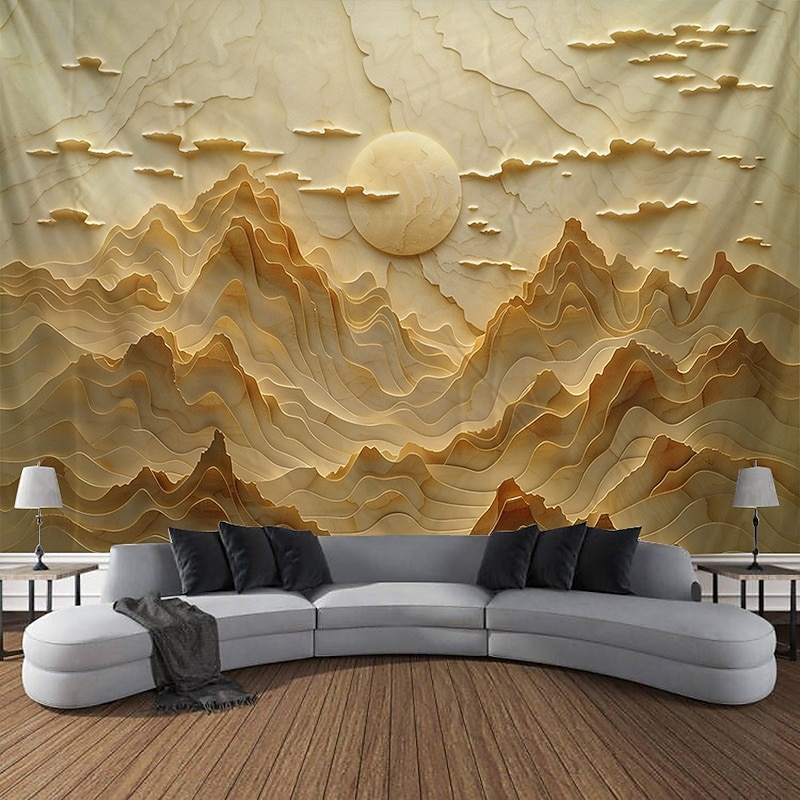 Mountain Sun Hanging Tapestry Optical Illusion Wall Art Large Tapestry Mural Decor Photograph Backdrop Blanket Curtain Home Bedroom Living Room Decoration3