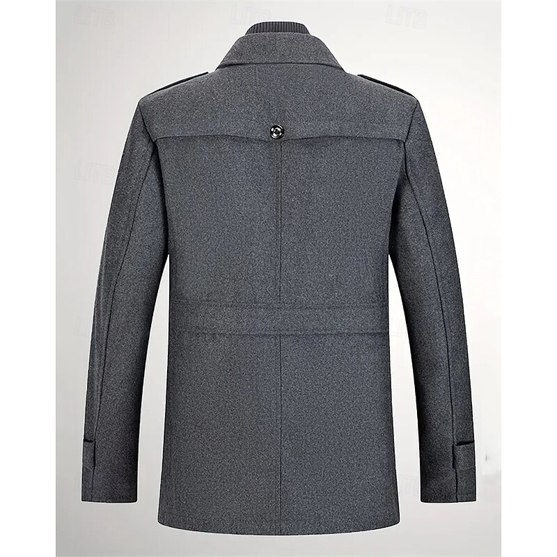 Men's Gothic Winter Jacket Peacoat Vacation Daily Fall & Winter Polyester Thermal Warm Wearable Outerwear Clothing Apparel Fashion Classic Plain Pocket Lapel Single Breasted3