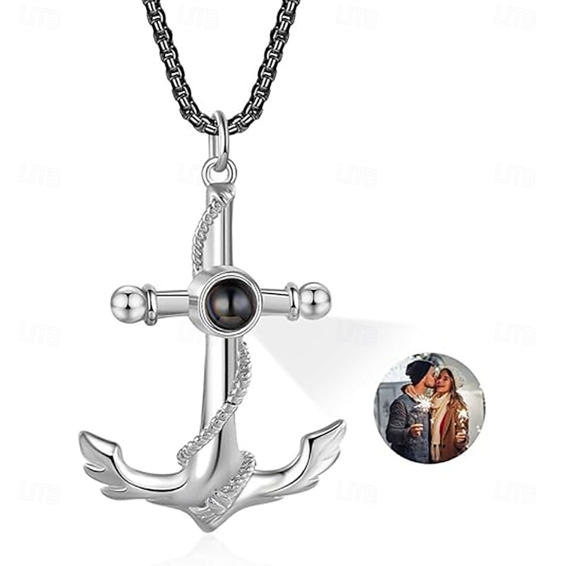 Personalized Anchor Projection Necklace Custom Best Gift for Dad, Couple Jewelry for Husband, Wedding, Father's Day, Boyfriend, Romantic Keepsake Gift