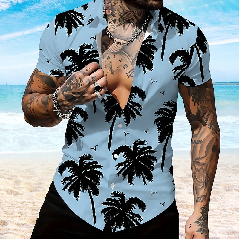 Men's Coconut Palm Casual Shirt Summer Hawaiian Shirt Aloha Shirt Short Sleeve Hawaiian Resort Vacation Casual White Blue Purple Green