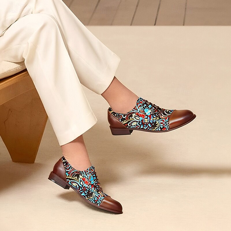 Men's Brown Faux Leather Oxford Shoes with Colorful Paisley Pattern | Comfortable and Stylish for Casual Outings2