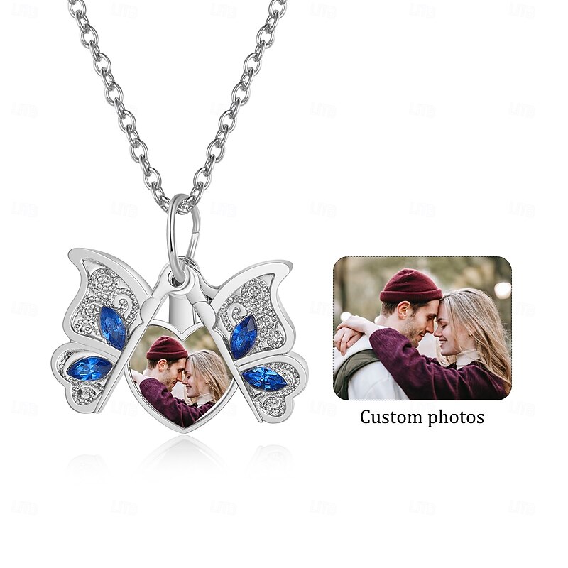 Personalized Butterfly Heart Necklace Custom Best Gift for Mom – Photo Jewelry Gift for Women, Hidden Photo Slot, Ideal Wedding or Anniversary Gift3