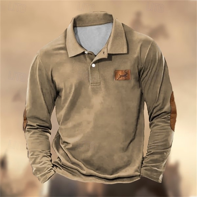 Men's Golf Shirt Golf Polos Shirts Work Casual Lapel Long Sleeve Basic Modern Plain Patchwork Buttons Spring &  Fall Regular Fit Black Navy Blue Brown Green Khaki Coffee Golf Shirt