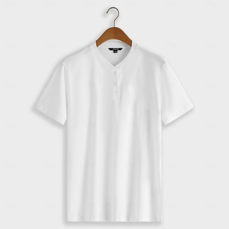 Men's 100% Cotton T Shirt Solid Color Henley Collar Short Sleeve Buttons Clothing Apparel Vacation Vintage Tropical Sports3