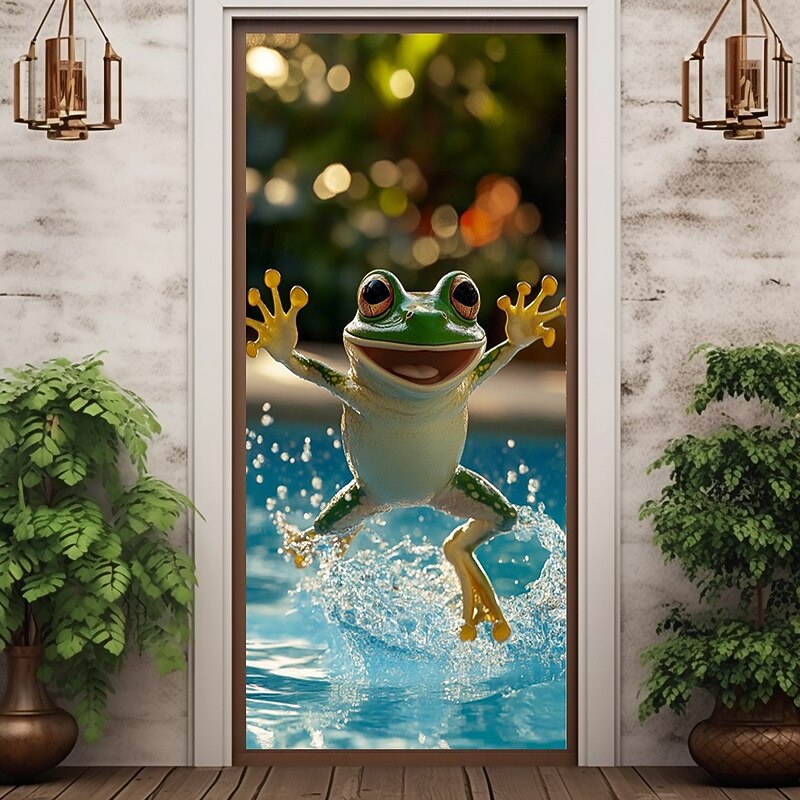 Animal Door Decorations Door Covers Summer Vibe Frog Door Tapestry Door Curtain Decoration Backdrop Indoor/Outdoor Door Banner for Front Door Farmhouse