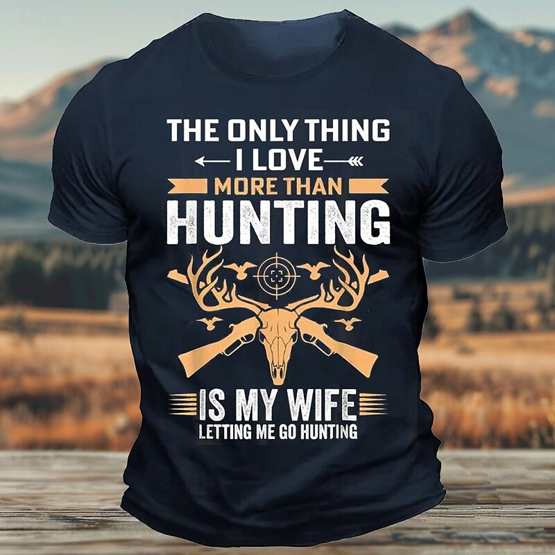 Men's Funny Hunting Deer T Shirt Tee Top 100% Cotton Short Sleeve Graphic Shirt Black Army Green Dark Blue Comfortable Tee Street Sports Outdoor Fashion Designer Clothing