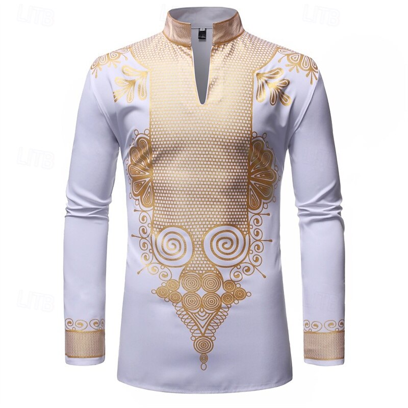 Men's Shirt Casual Shirt Tuxedo Shirts Bronzing Stage Party / Cocktail Black White Red Navy Blue Long Sleeve Stand Collar Spring &  Fall Clothing Apparel3