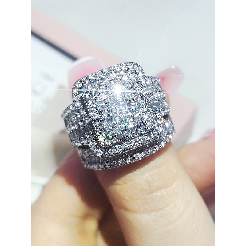 Luxury Square-Cut Simulated Diamond Ring with Multi-Layer Design – Statement Jewelry for Women, Perfect for Weddings, Engagements, and Special Occasions4