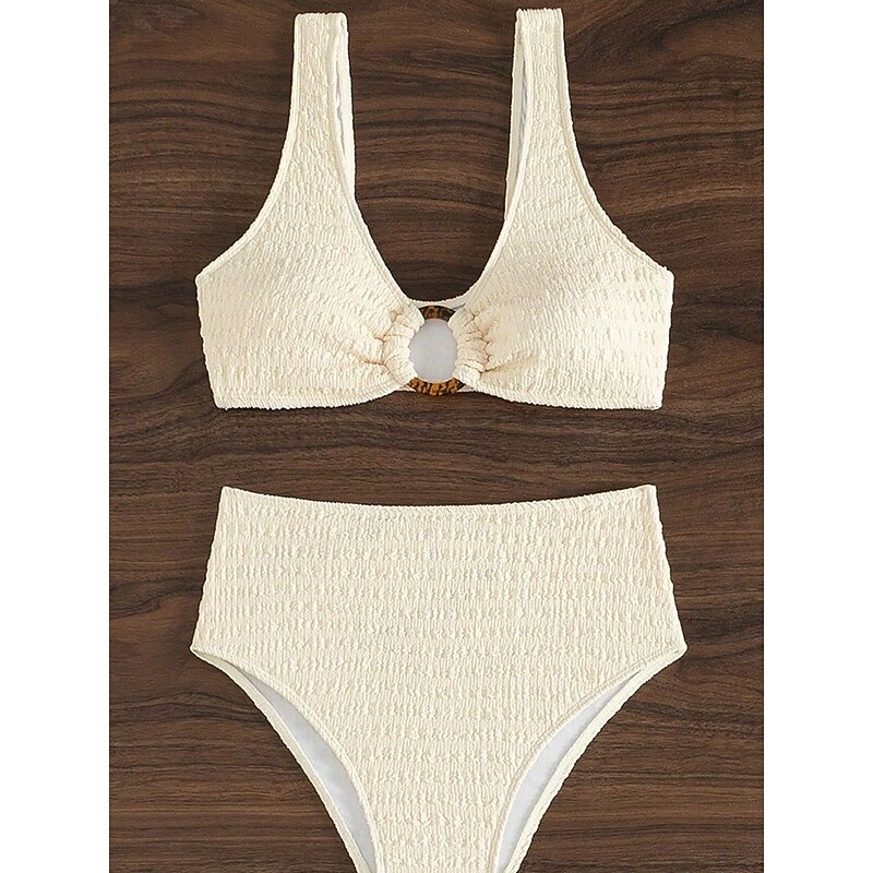 Women's Swimwear Bikini 2 Piece Briefs Swimsuit Backless Slim Vacation Beach Wear Solid Color V Neck Sleeveless Bathing Suits3