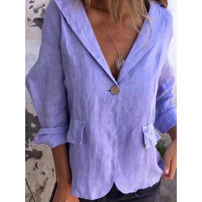 Women's Blazer Breathable Pocket Casual Plain Formal Office Single Breasted Regular Turndown Regular Fit Long Sleeve Outerwear Black Purple Khaki Summer Spring3