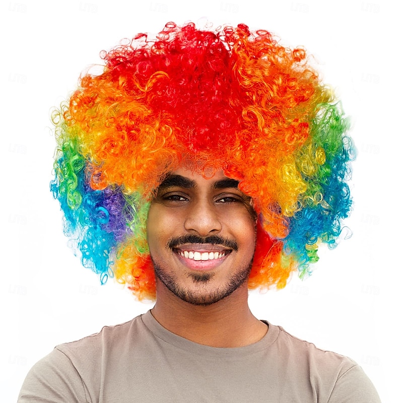 Unisex Short Fluffy Afro Funny Wigs for Halloween,Holiday Party Clown Costume For Carvinal