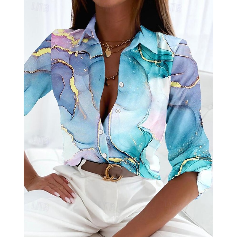 Women's Shirt Button Down Tunic Shirt Collar Long Sleeve Elegant Fashion Daily Abstract s Print Regular Tops Casual Pink Blue Purple Fall & Winter