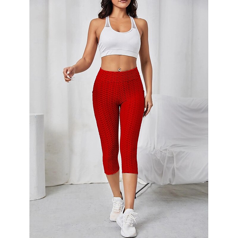 Women's Yoga Pants Yoga Leggings Pocket Basic Butt Lift Tummy Control High Waist Pilates Gym Workout Workout Tights Capri Leggings Fashion Black Pink Red Fall Winter Sports Activewear Stretchy Slim3