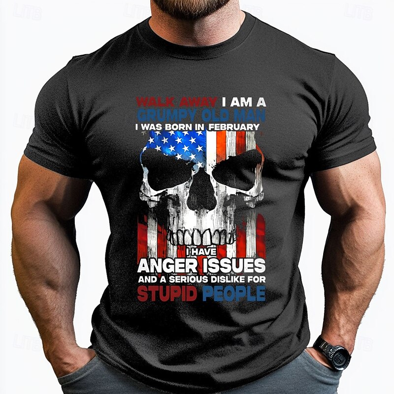 Men's American US Flag Birthday February T Shirt Tee Top 100% Cotton Short Sleeve Graphic Shirt Black Dark Grey Comfortable Tee Vacation Street Fashion Designer Clothing2