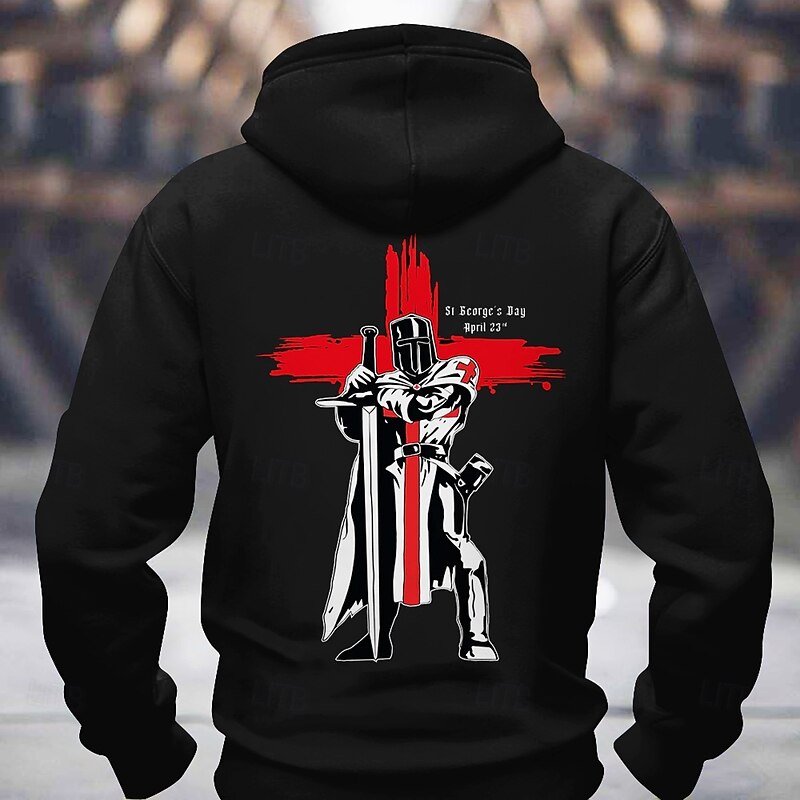 Men's Knights Templar Gothic Horror Hoodies Sweatshirt Fashion Long Sleeve Crew Neck Holiday Streetwear Black Red Drawstring Fall Winter Designer2