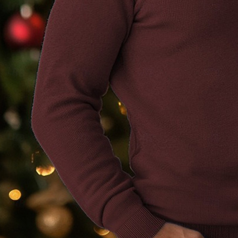 Men's Christmas Sweaters Dress Sweater Wool Sweater Pullover Sweater Jumper Ribbed Knit Regular Knitted Slim Fit Plain V Neck Modern Contemporary Christmas Xmas Clothing Apparel Winter Wine Black S M3