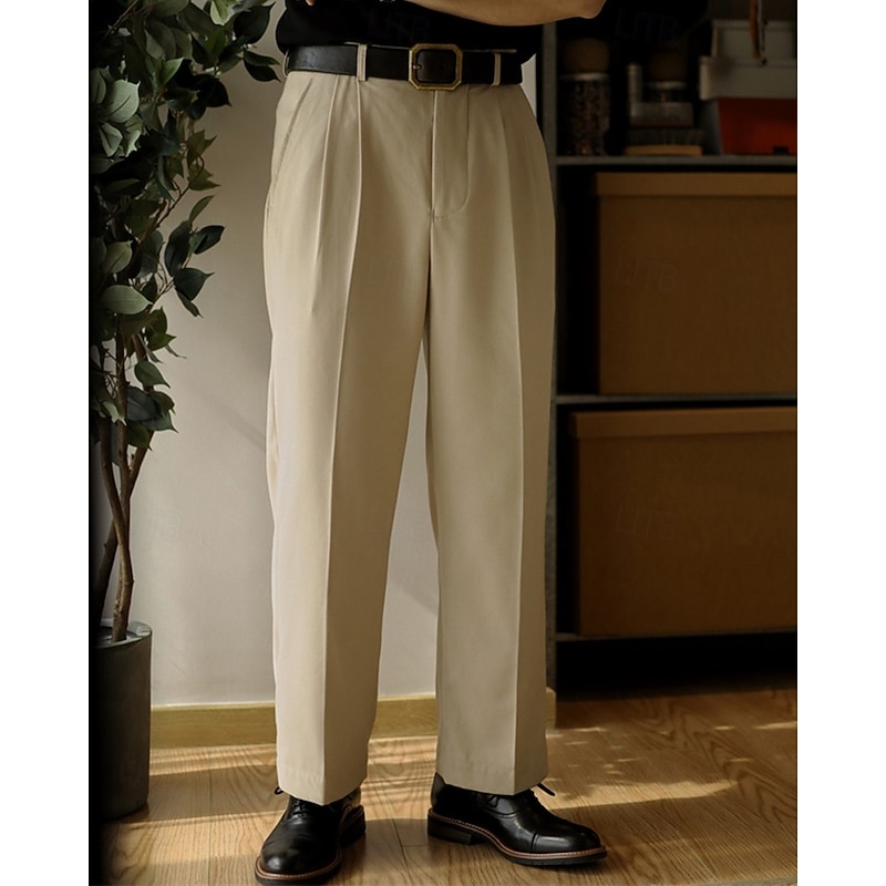 Men's Graduation Dress Pants Trousers Chinos Buttons Pocket Straight Leg Plain Comfort Formal Party Work Fashion Classic Style Black Khaki Micro-elastic2