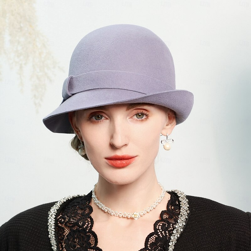 Hats 100% Wool Bowler / Cloche Hat Bucket Hat Sun Hat Wedding Tea Party Elegant Wedding With Pure Color Splicing Headpiece Headwear3
