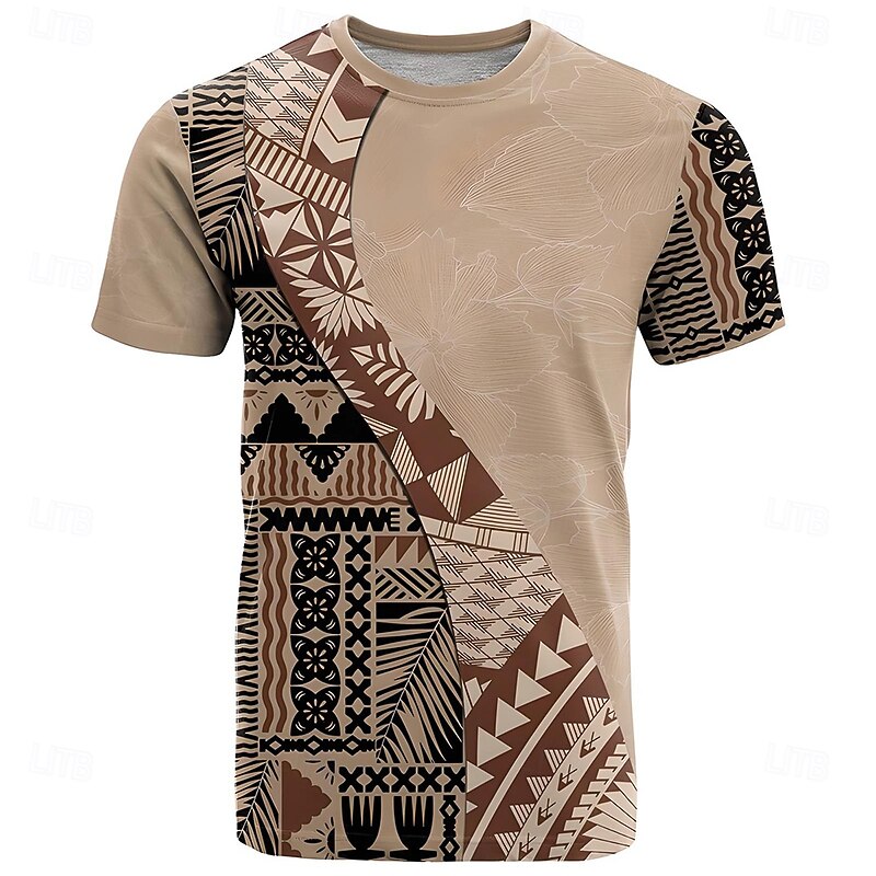 Men's Paisley Aztec T Shirt Short Sleeve T shirt 3D Print Crew Neck Shirt Fashion Ethnic Street Daily Brown Khaki Summer Spring Clothing Apparel S M L XL XXL XXXL3