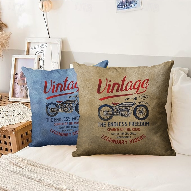 Vintage Motocycle Decorative Toss Pillows Cover 1PC Soft Square Cushion Case Pillowcase for Bedroom Livingroom Sofa Couch Chair4
