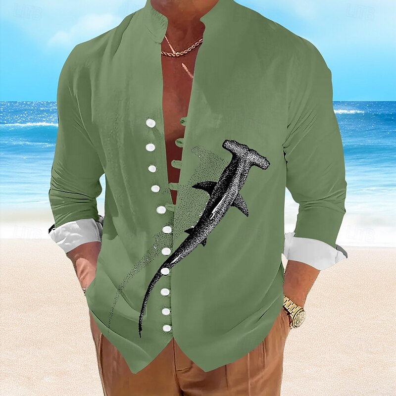 Men's Shark Casual Shirt Summer Hawaiian Shirt Aloha Shirt Short Sleeve Hawaiian Resort Vacation Casual Summer Spring Standing Collar Button Up White Blue Green Gray3