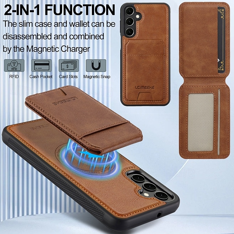 Phone Case For Samsung Galaxy S25 S24 S24 FE S23 S22 S21 Ultra Plus A55 5G A35 5G A15 A14 Back Cover with Stand Holder Magnetic Support Wireless Charging Retro TPU PU Leather4
