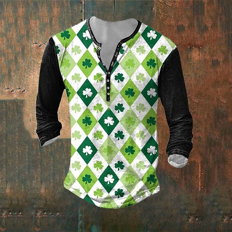 Men's St. Patrick Graphic Shamrock T Shirt T shirt Tee Tee Top Long Sleeve 3D Print Fashion Designer Basic Vacation Street Going out Spring &  Fall 1 2 3 4 5 Henley Henley T-Shirt2