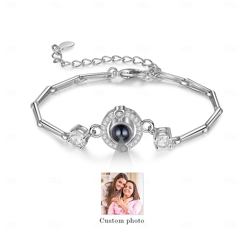 Personalized Projection Bracelet Custom Best Gift for Mom – Rhodium-Plated Couple Themed Bracelet with Photo Projection, Ideal for Wedding, Mother's Day, or Girlfriend Gift