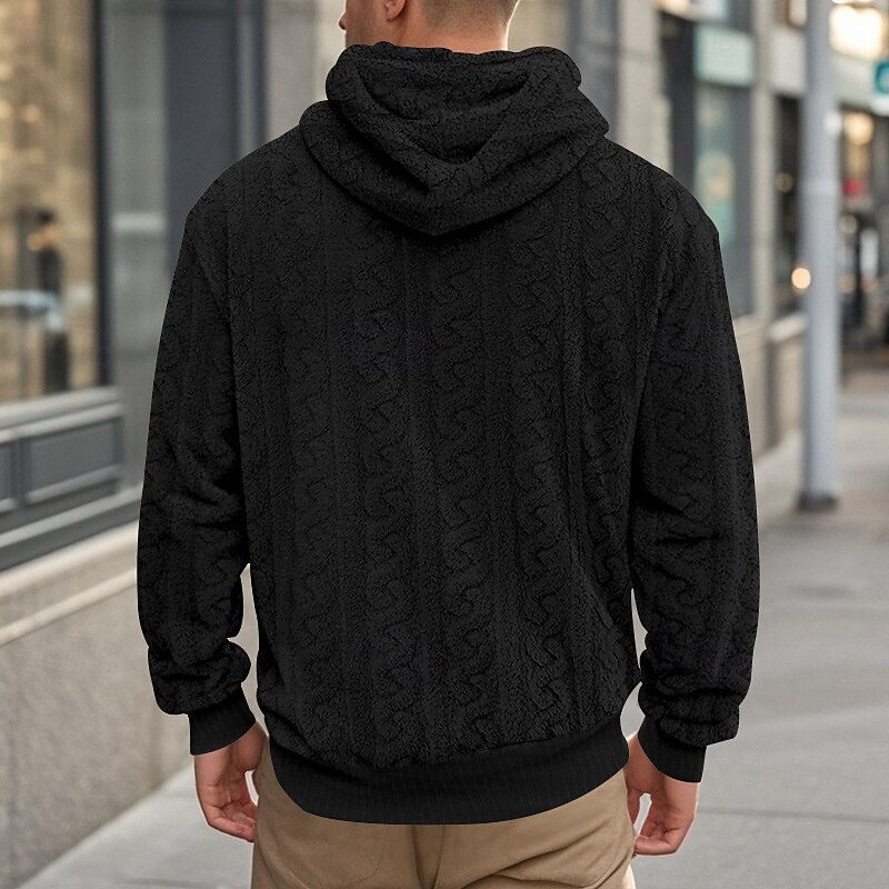 Men's Hoodie Fleece Hoodie Apricot Black Blue Brown Gray Hooded Plain Jacquard Pocket Ribbed Textured Sports & Outdoor Daily Holiday Polyester Streetwear Basic Casual Fall & Winter Clothing Apparel4