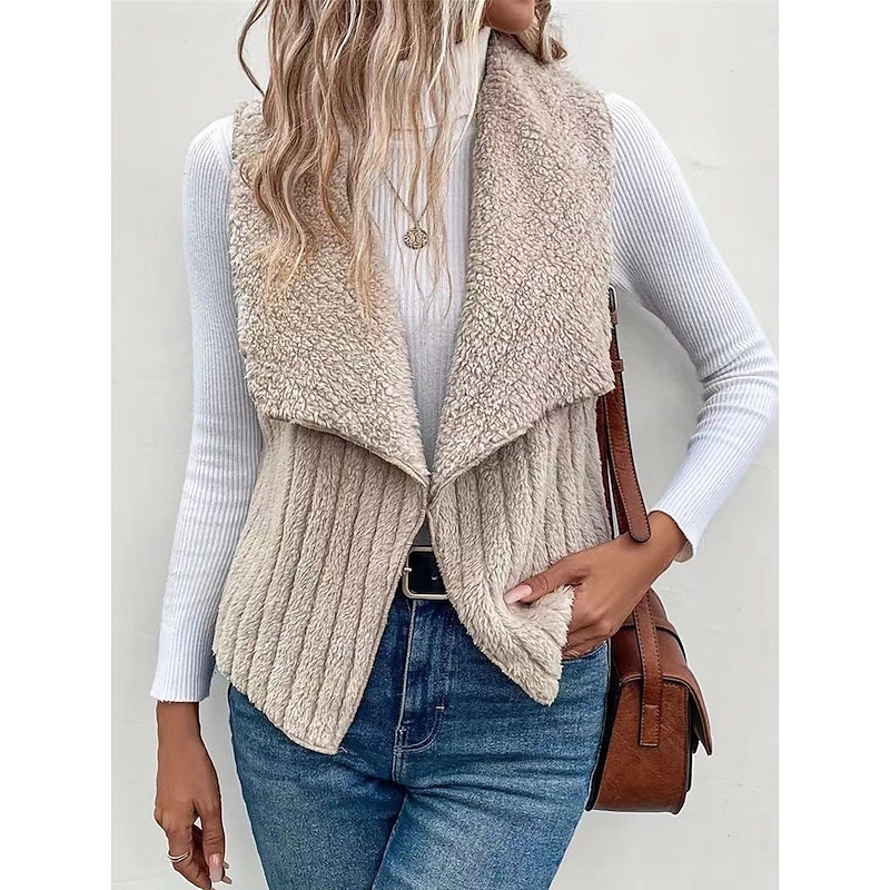 Women's Casual Jacket Outdoor Patchwork Solid Color Windproof Fashion Regular Fit Outerwear Sleeveless Fall pale pinkish gray S2