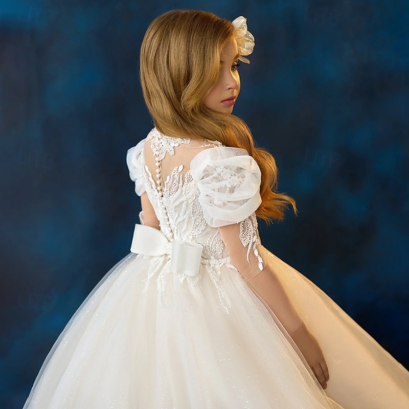 Kids Girls' Flower Girl Dress First Communion Dress Party Dress Solid Color Sleeveless Long Sleeve Performance Wedding Mesh Princess Sweet Mesh Mid-Calf Sheath Dress Tulle Dress Summer Spring Fall3