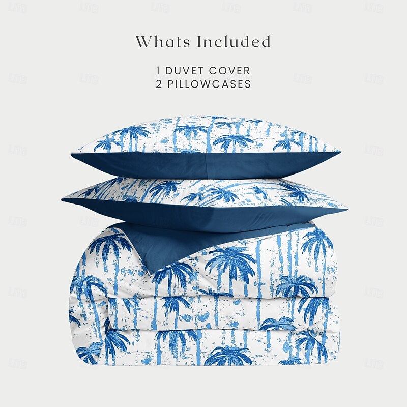 Tropical Sunset Palm Tree Duvet Cover Set, Soft Microfiber Bedding, Fade-Resistant, Includes Duvet Cover and Pillowcases, Tropical Beach Theme, Machine Washable, Queen, King, Twin Sizes2