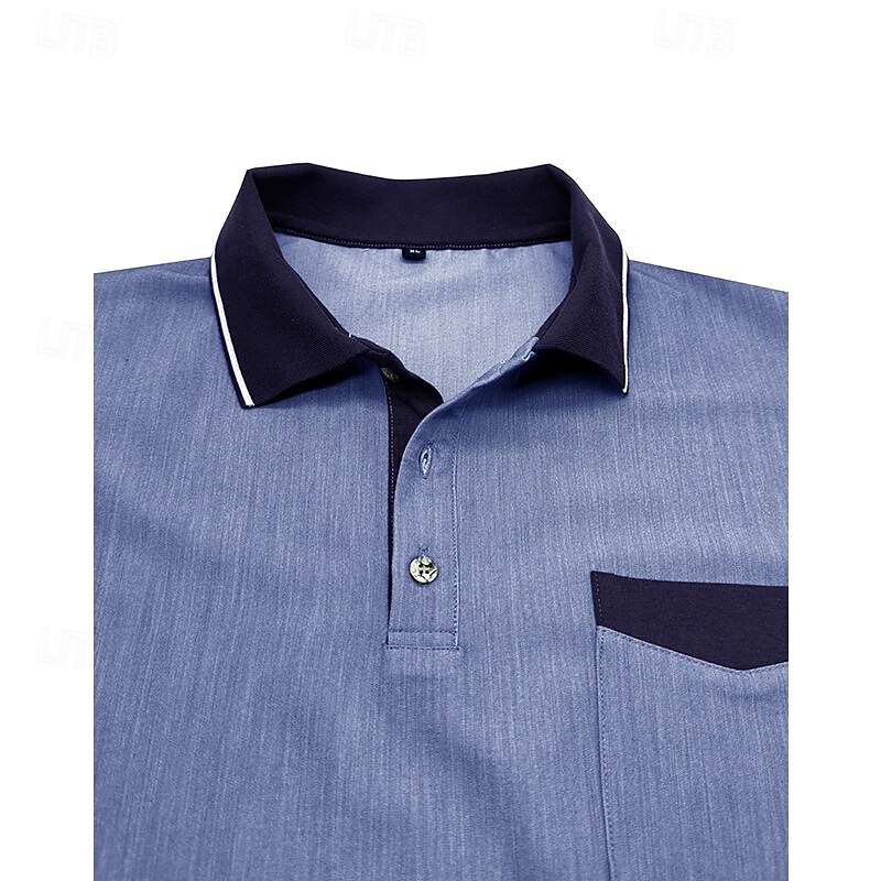 Men's Polo Golf Shirt Business Casual Classic Short Sleeve Fashion Solid Color Buttons Pocket Summer Spring Regular Fit Denim Blue Red Navy Blue Dark Gray Light Grey Green Polo3