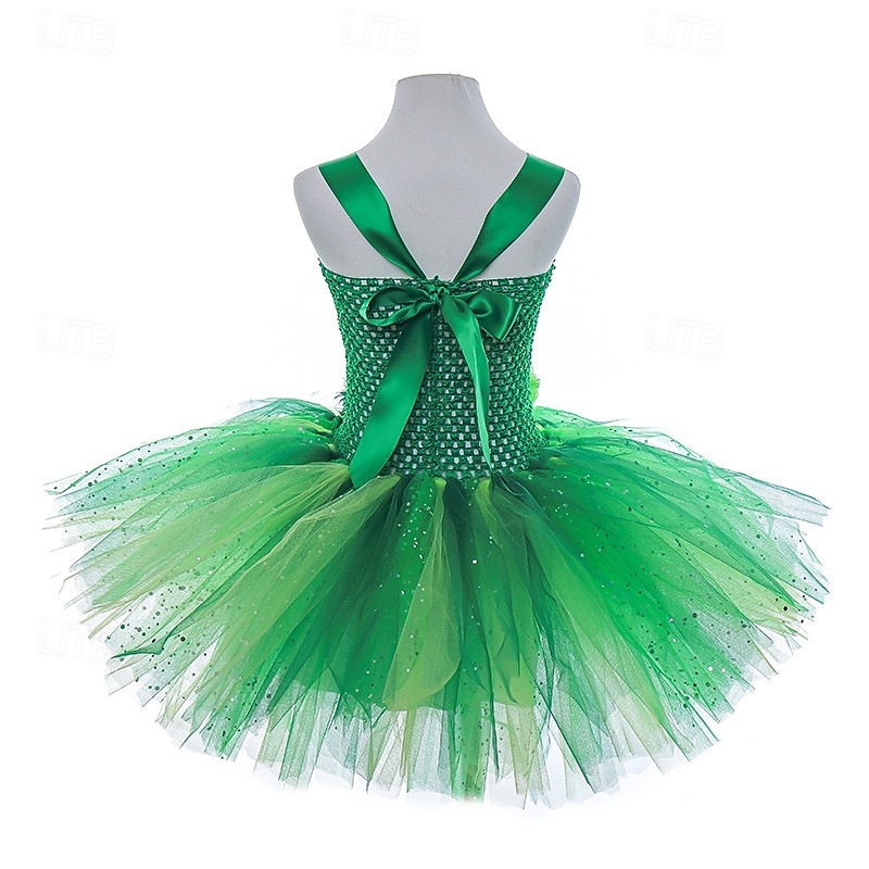 Kids Girls' Cosplay Dress Party Dress Solid Color Flower Sleeveless Performance Birthday Mesh Beautiful Sweet Polyester Knee-length Party Dress A Line Dress Tulle Dress Summer 4-12 Years Green4