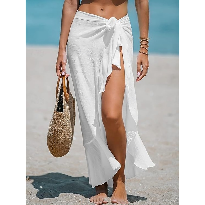 Women's Swimwear Cover Up wrap Swimsuit Ruffle Vacation Beach Wear Solid Color Sleeveless Bathing Suits4