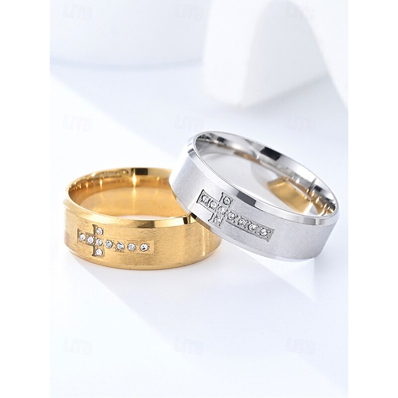 Men's Stainless Steel Cross Rings with Rhinestone Inlay, Durable Christian Jewelry, Ideal for Daily Wear, Church, and Gifts3