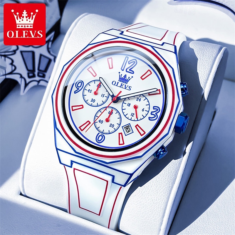 New Olevs Olevs Brand Fashion Flow Men'S Watch Luminous Chronograph Calendar Simple Leisure Quartz Watch Electronic Watch Cartoon Wind Students  Men'S Waterproof Sports Watch