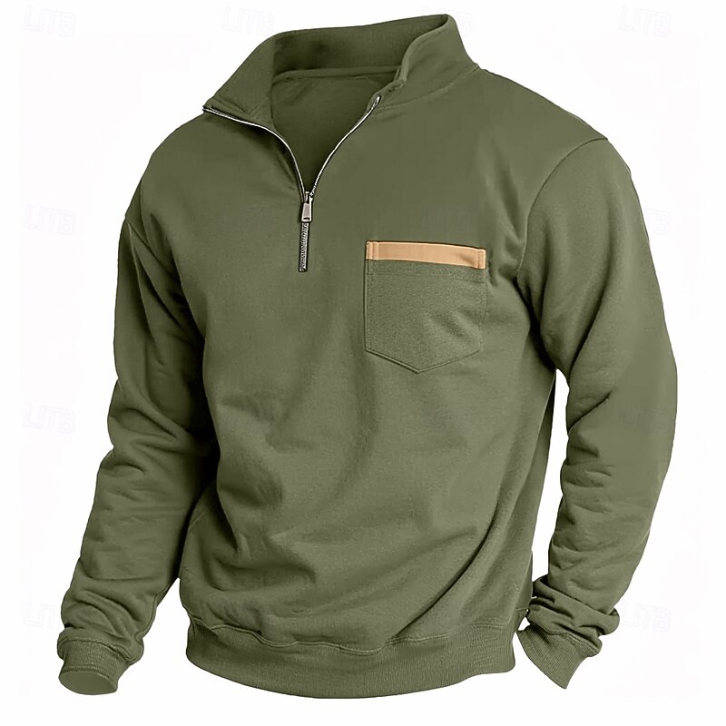 Men's Sweatshirt Quarter Zip Sweatshirt Black Army Green Red Navy Blue Light Grey Half Zip Plain Pocket Sports & Outdoor Daily Holiday Casual Tactical Spring &  Fall Clothing Apparel Hoodies4