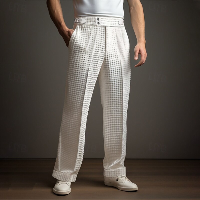 Men's Dress Pants Trousers Pleated Pants Waffle Pants Gurkha Pants Pocket Plain Comfort Soft Full Length Party Business Daily Elegant Fashion Black White2