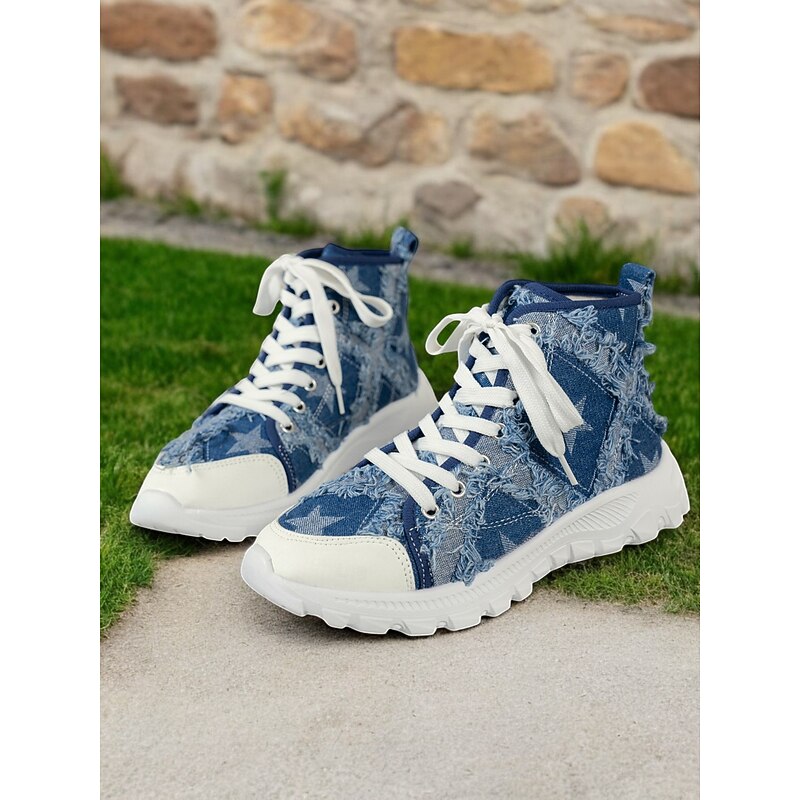 Women's Casual Blue Distressed Denim High-Tops Sneakers  - Perfect for Everyday Wear2